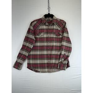 Converse One Star Shirt Mens Medium Red Gray Plaid Flannel Western Pearl Snap